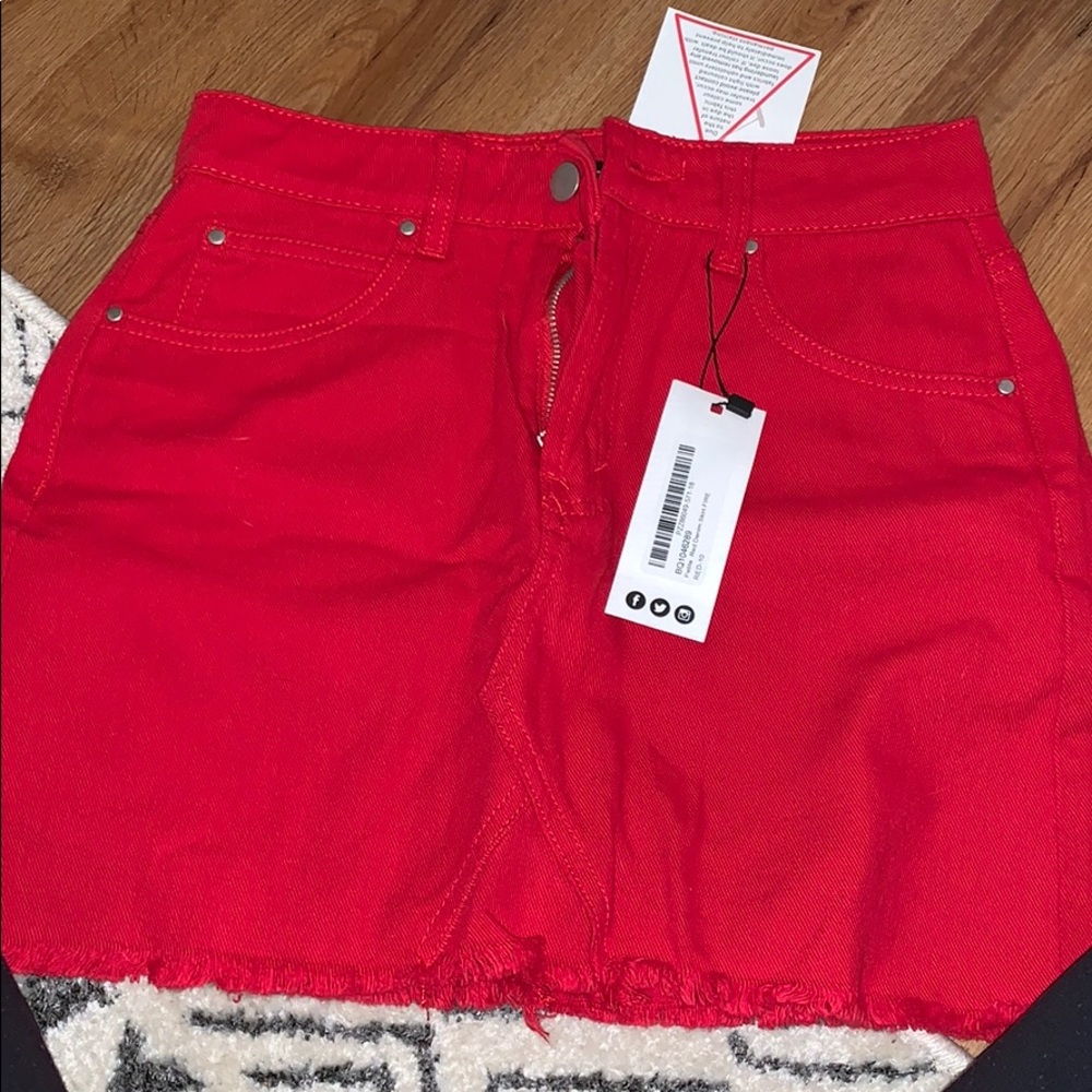 Red Jean Mini Skirt